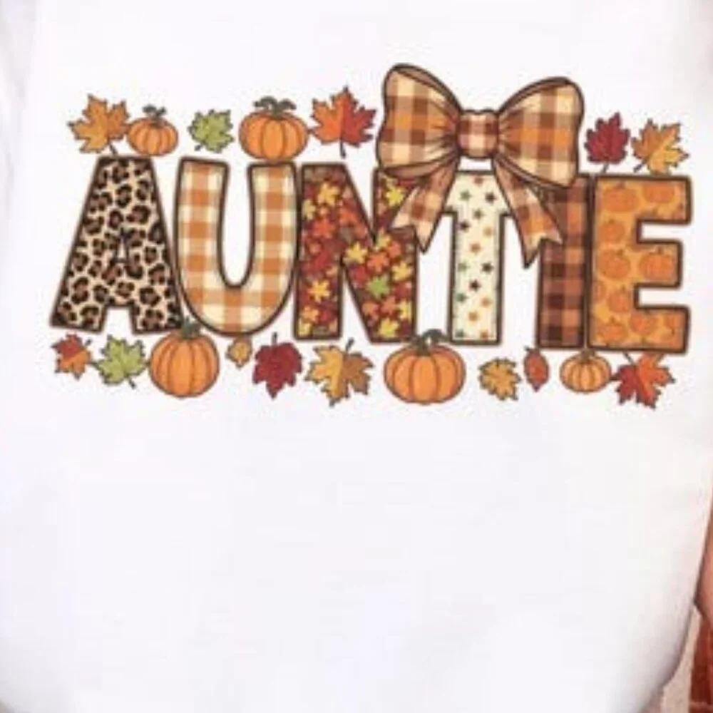 Fall Pumpkin Bow Tee Autumn Aunt Top Thanksgiving Shirt - Picture 2 of 4